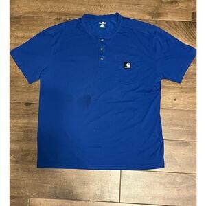 Carhartt Blue T Shirt with Buttons Size XL with Stain